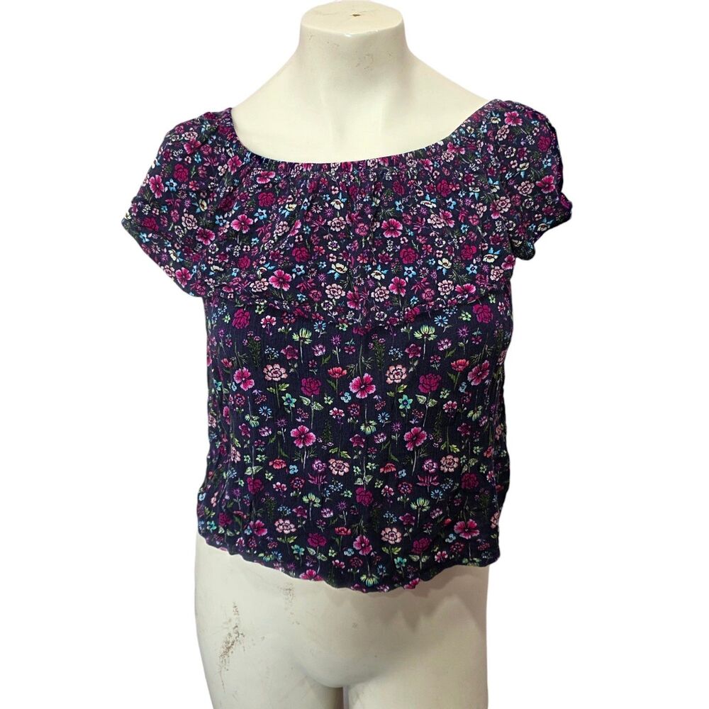 Wallflower Floral Peasant Crop Top Size S Boho Cottagecore Puff Sleeve Top